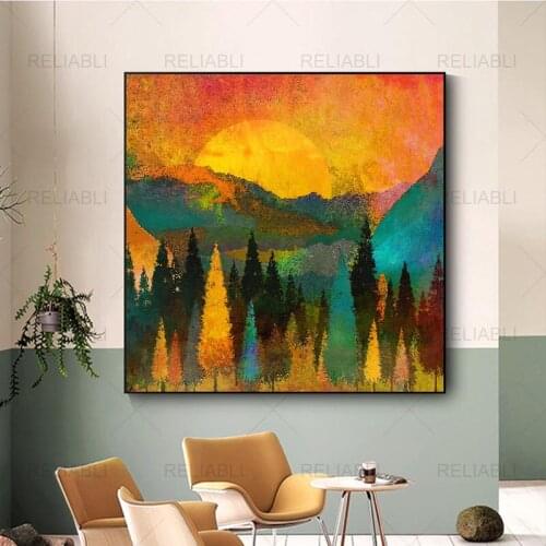 Abstract Sunset Forest Tree Landscape Posters and Prints Nordic Canvas Painting Minimalist Wall Art Picture for Home Decoration