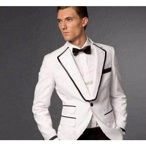 White And Black Groom Tuxedos Custom made Mens Wedding Suits Bridegroom Groomsman Wear(Jacket+Pants)