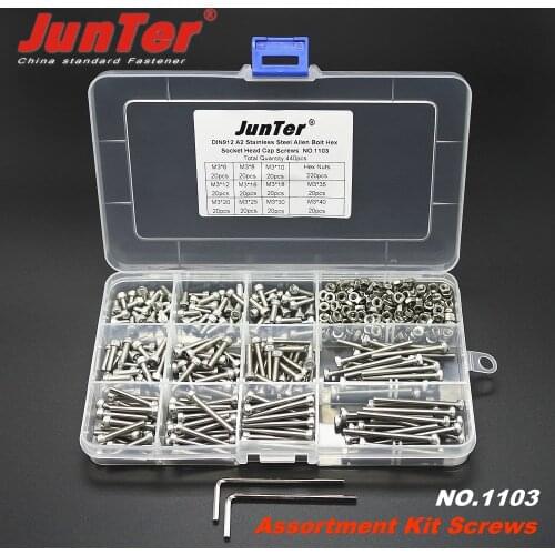 440pcs M3 (3mm) A2 Stainless Steel DIN912 Allen Bolts Hex Socket Head Cap Screws Allen Wrench With Nuts Assortment Kit NO.1103