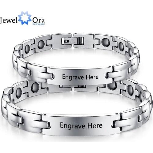 2pcs Lovers' Personalized Engrave Name Bracelets Custom Text 205mm Stainless Steel Bracelets & Bangles (JewelOra BA101442 )