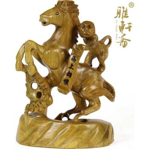 Wood crafts mahogany red sandalwood wood green horse immediately Fenghou monkey business gifts feng shui ornaments