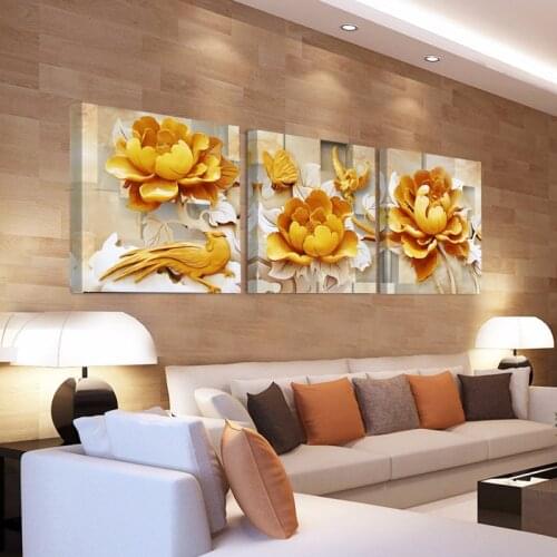 Home Decorative Paintings on Canvas 3D Golden Flower Canvas Pictures for Living Room Modern Canvas Painting Wall Picture HY105