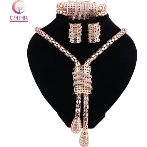 CYNTHIA New bridal jewelry set gold-color crystal necklace earrings bracelet for Indian womens clothing gift parure bijoux