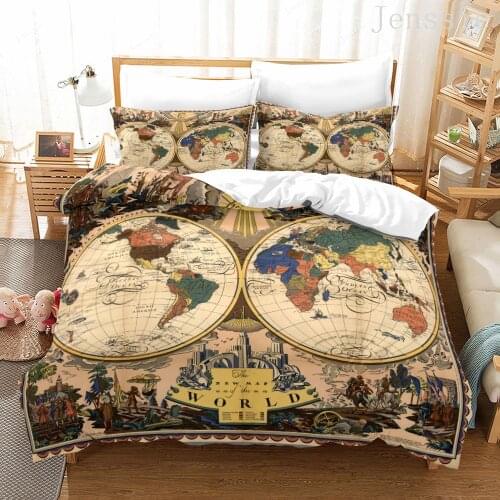 World Map Bedding Sets Digital Printed Bed Linens Pillow Shams King Queen Super King Twin Double Full Size Duvet Cover Set