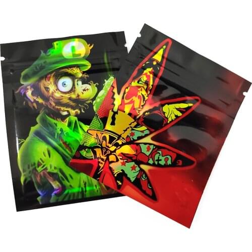 50pcs Reclosable Small Holographic Cookies Herb Weed Zip Lock Mylar Bag Smell Proof Flat Pouches Zipper Gift Packaging Bags