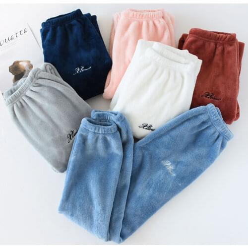 Fashion couple flannel home sleep bottoms women Coral velvet winter warm women sleep pants womens pajama bottoms trousers