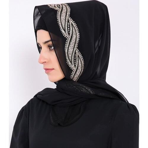 Muslim Fashion Plain Chiffon Hijab Scarf Women Diamonds Femme Musulman Glitter Headscarf Islamic Hijab Shawls Bandana 80*170cm