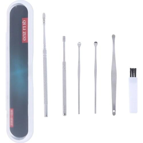 6Pcs Ear Pick Set Stainless Steel Earpick Ear Wax Curette Remover Ear Cleaner Spoon Spiral Ear Clean Tool With Case