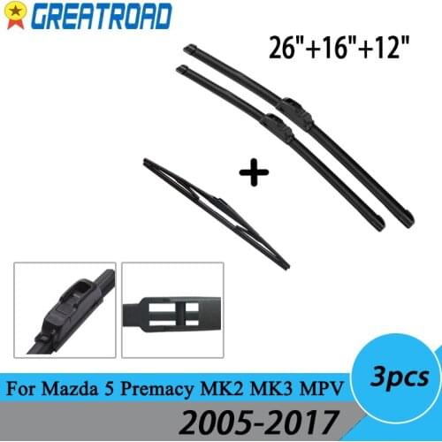Wiper Front & Rear Wiper Blades Set For Mazda 5 Premacy MK2 MK3 MPV 2005-2017 Windshield Windscree2017 2018 2019 2020 26"17"12E1