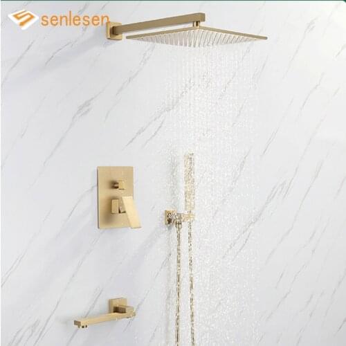 Senlesen 8/10/12" Rainfall Nickle Golden Shower Faucet Set Wall Mount Shower Mixer Tap Square Handshower Rainfall Shower
