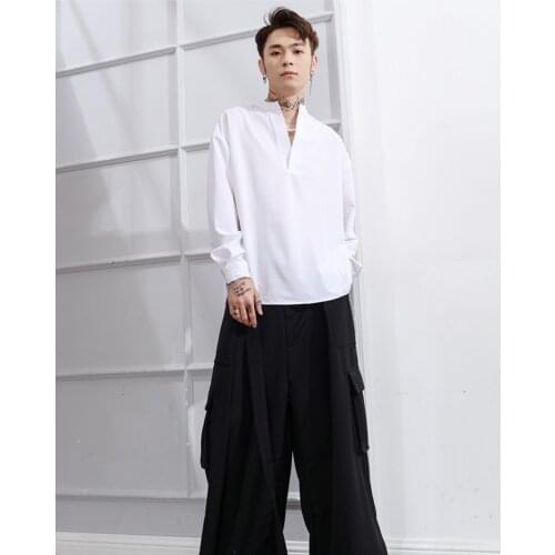 New shirt personality fashion long sleeve Pullover trend loose Japanese retro hairdresser top nightclub mens dark