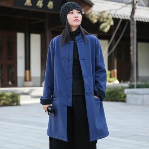 Aransue New National Chinese Style Plush Coat Button Tang Suit Improved Womens Thickened Long Cotton Padded Clothes For Winter
