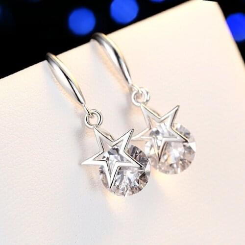 New Fashion Exquisite Crystal Star Temperament Long Tassel Exaggerated Ladies Drop Earrings Creative Ladies Jewelry 925 Silver