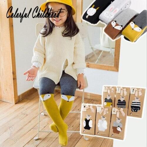 Autumn Winter baby girls All-cotton Wool Hoop Pantyhose Thickened Warm Baby long tube socks Cartoon Animal Pattern Stripe Socks