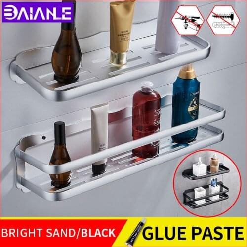 Bathroom shelf black screw free installation aluminum shelves shampoo holder shower organizer rack corner kitchen storage rack