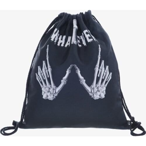 3D Printed Black Skull Drawstring Bag Casual Softback Mochila Cuerda Harajuku Drawstring Backpack Women Men Modis String Bag
