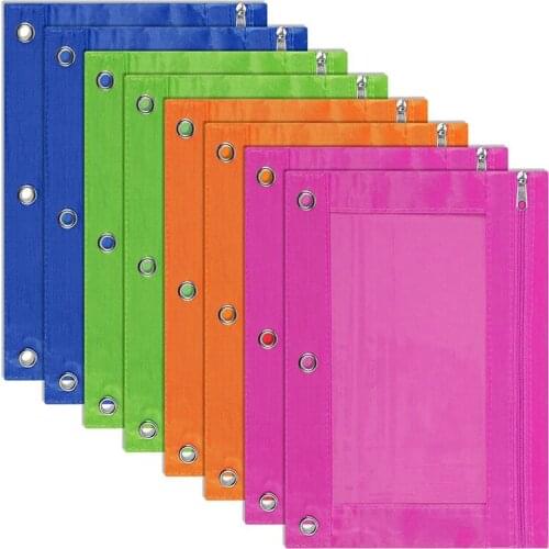 PPYY-8 Pack 3-Ring Pencil Pouch, Pouch Binder, Multi-Color, Pencil Case, Clear Window, For School Supplies, Office Supplies