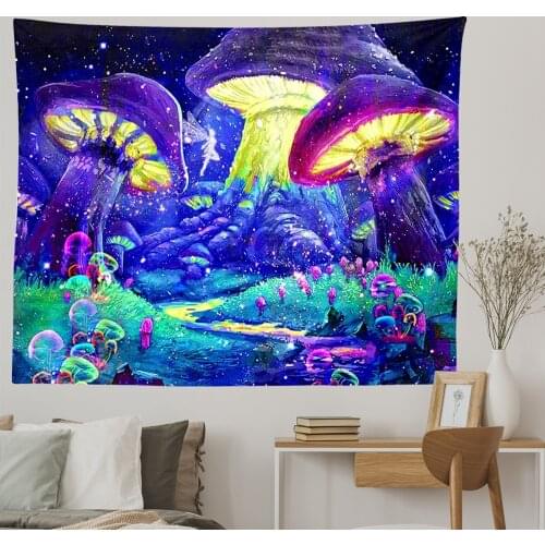 Psychedelic Mushroom Tapestry Starry Sky Tapestry Trippy Wall Tapestry Fantasy Plant Tapestry Wall Hanging for Home Decor