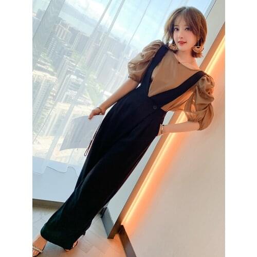 Sexy high waist deep V easy straight wide-legged trousers suspenders new summer