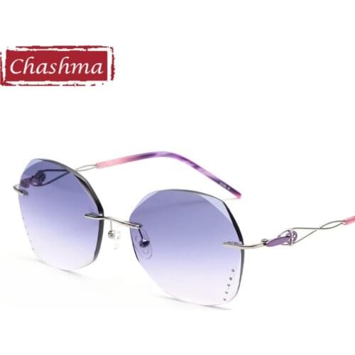 Eyeglass Frames with Rhinestone Women Vintage Round Sunglasses Gradient Colored Fashion Rimless Eyewear Female Anti Reflective