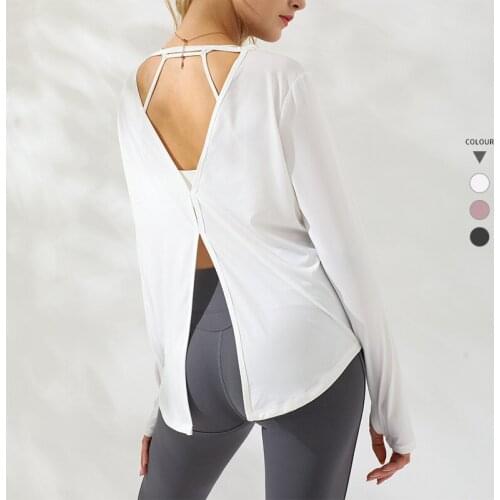 Sports Letter Tops For Gym Women Long Sleeve Open Back Fitness Yoga Shirts Loose Bandage Exercise Running T Shirt