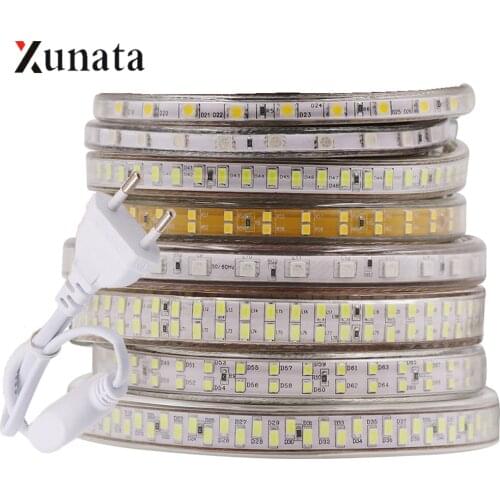 220V LED Strip Light Flexible LED Tape SMD 5630 5730 2835 5050 Waterproof LED Rope with EU Plug for Home Decoration