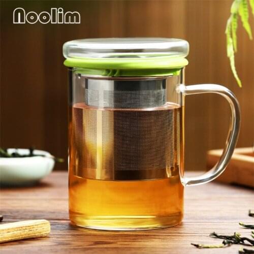 Heat Resistant Glass Tea Cup with Lid and Stainless Steel Infuser Transparent Filter Mug Office Strainer Teacup Drinkware 400ML
