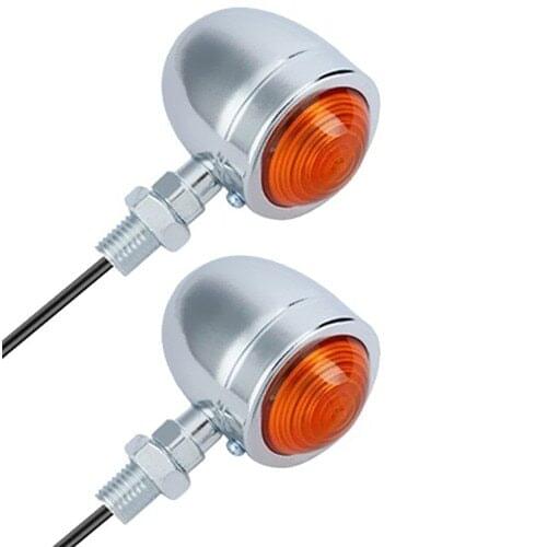 Universal Chrome Bullet Motorcycle Bike Turn Signal Indicator Amber Blinker Light Cruiser Chopper Cafe Racer Old School Custom