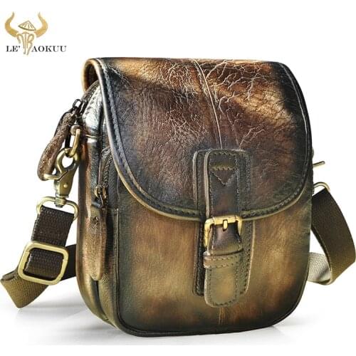 Vintage Quality Leather Travel Crossbody Satchel Messenger Bag Design Cigarette Case 6" Phone Pouch Fanny Waist Belt Bag 1168