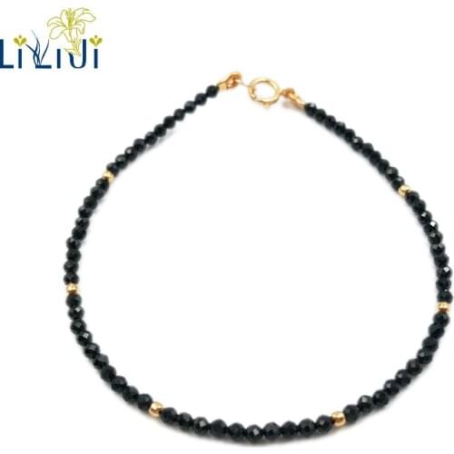 Lily Jewelry Real Black Spinel 2-3mm Faceted Beads&925 Sterling Silver Beads Clasp Fine Bracelet 7''-8'' Dropshipping