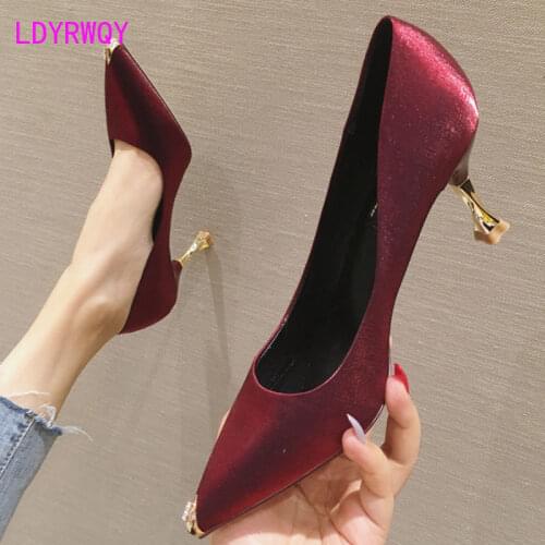 Metal pointed toe 2021 spring new Korean style high heels stiletto shallow mouth professional work womens shoes