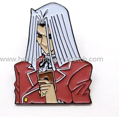 Custom black metal soft enamel poker man badge