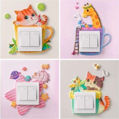 1pcs Cartoon Animal Plant 3d Switch Stickers Pu leather Luminous Cute Switch Outlet Wall Sticker Home Decoration Accessories