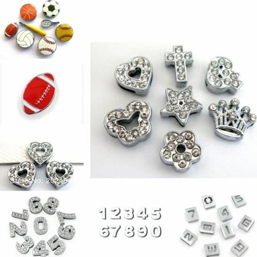 10Pcs/Lot 8mm Rhinestone Slide Charms Women Bracelet Jewelry Making Heart Crown Pet Collars Wristbands Key Chain DIY Accessory