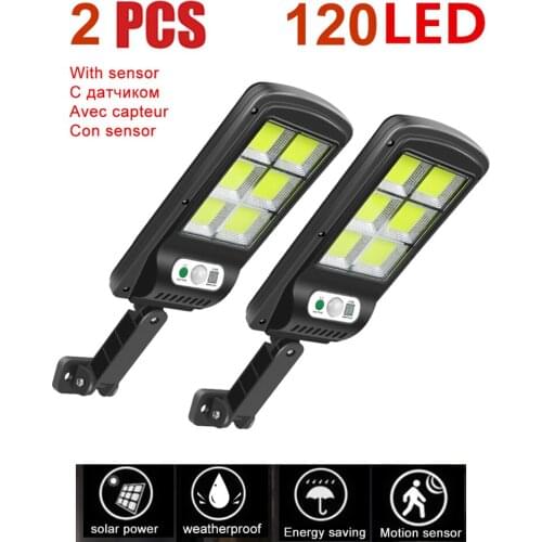 2pcs tabular oblong 100 LEDs Outdoor Solar Wall Lamp PIR Motion Sensor Solar Porch Lights IP65 Sunlight Powered For Street Fence