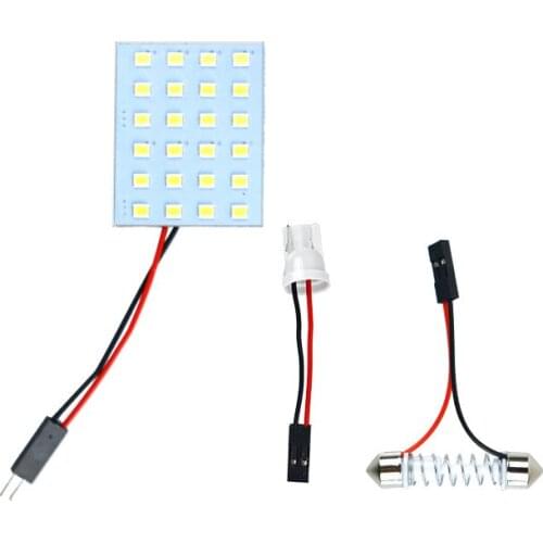 2PCS LED Auto Dome Panel Light Car Interior Reading Lamp Roof Bulb With T10 C5W Festoon 2 Adapter Base 24SMD
