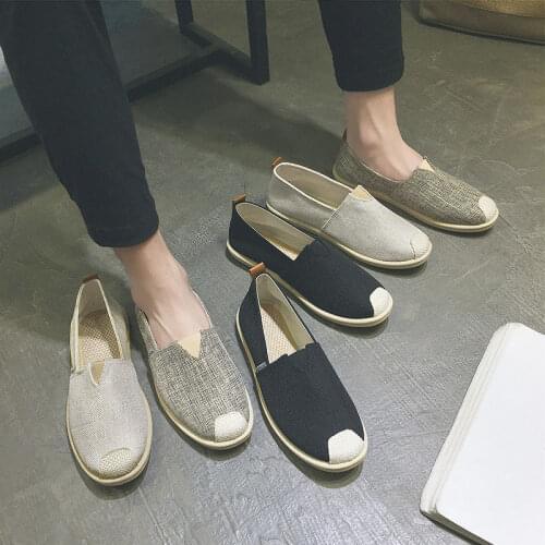 2021 Fashion Breathable Linen Casual Mens Shoes Cloth Shoe Canvas Summer Leisure Flat Fisherman Driving Shoes Walking men shoes