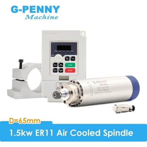New Arrival! 220v 1.5kw ER11 65x204mm air cooled spindle 4 pcs bearings & 1.5kw vector inverter & 65mm bracket / holder