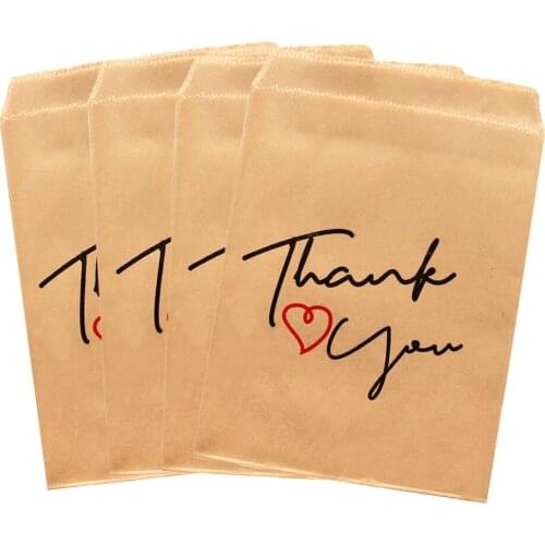 25pcs Thank You Kraft Paper Bag Candy Biscuit Bags Packing Pouch Pastry Tool Wrapping Wedding Party Supplies 13x18cm