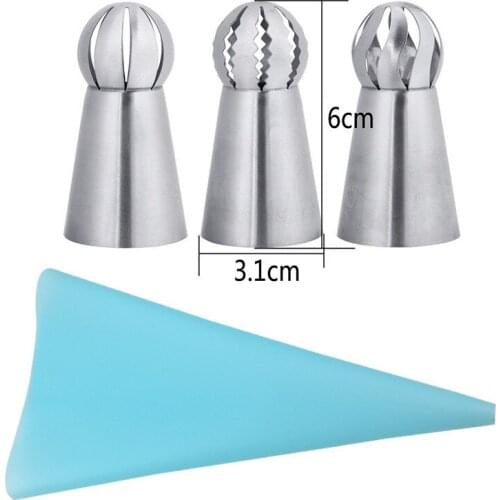 4Pcs Stainless Steel DIY Cake Decorating Nozzles Sets Kitchen Cookie Cream Icing Piping Ball Baking Pastry Bag Cupcake Tools