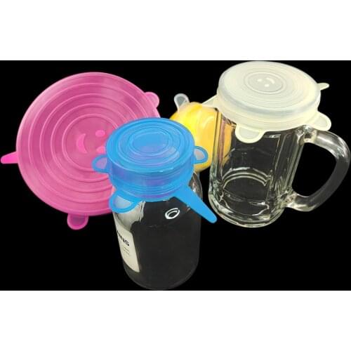 6 Pcs Silicone Stretch Lids Keeping Fresh Seal Reusable Bowl Pot Lid Cover Pan Cooking Eco-Friendly Kitchen Accessories