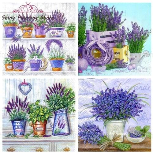 5D DIY Lavender Diamond Painting Full Drill Wall Art Purple Flower Potted Plant Diamond Embroidery Inlaid Home Retro Decoration