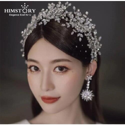 HIMSTORY Shinny Wedding Bridal Crystal Tiara Hairband Sprakling Cubic Party Prom Headband Hair Jewelry Accessories