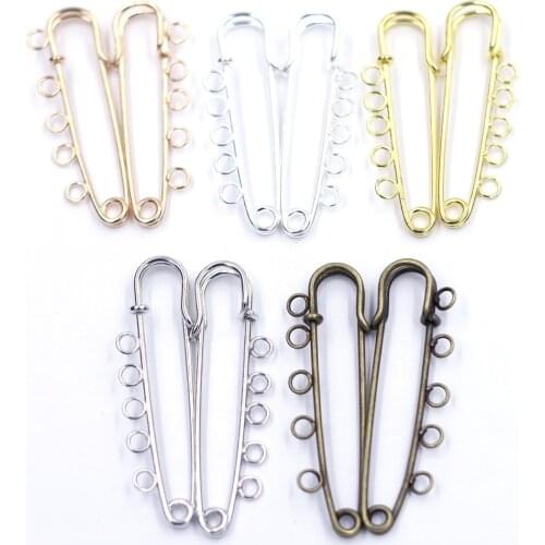 10Pcs Gold Silver Plated Safety Pin Brooches 5 Holes Connectors Finding For DIY Jewelry Making Craft Sewing Apparel Accessories
