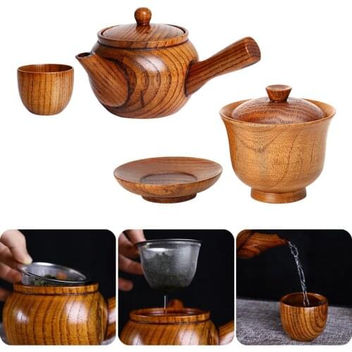 Tea Pots Wooden Tea Pot Tea Infuser Chinese Kung Fu Tea Set Kettle Convenient Office Tea Sets with Tea Cup Gaiwan