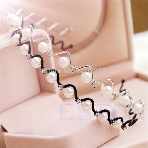 CKorean Fashion Rhinestone & Imitation Pearl Wave Hairpin Hair Band Headband Accessories Hot selling WF32
