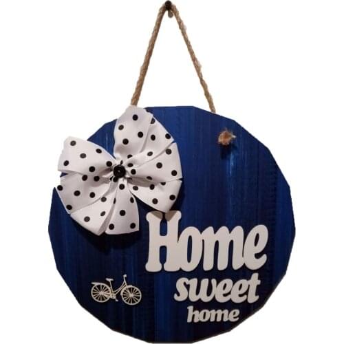 Wooden welcome home sign door hanging decors round wreath home art accessories ornaments door sign frame blue