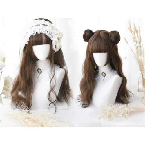 Lolita 60cm Long Women Black Brown Light Gold Fringe Party Curly Synthetic Hair Cosplay Wig D117