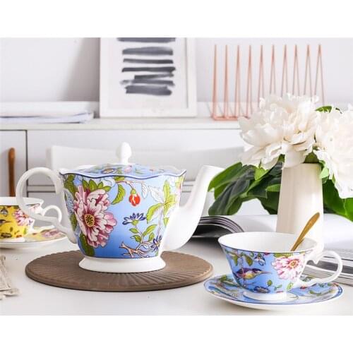 Ceramic Coffee Mugs & Pot Set Breakfast Milk Coffee Cups Tea Mugs With Tray Drinkware Wedding Gifts Flower & Bird Painting