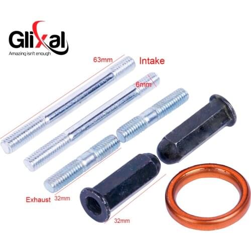 Glixal GY6 50cc 150cc Intale & Exhaust Studs Nuts Set with Exhaust Gasket for Chinese Scooter Moped 139QMB 157QMJ Engine
